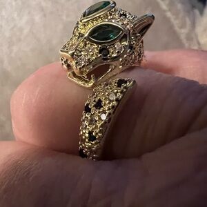 Reserved for @MCORON  Panther Ring with Green Accents ,Gold tone snake bracelet
